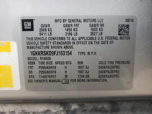 Photo 9 VIN: 1GKKRSKD9FJ153154 - GMC ACADIA SLT 