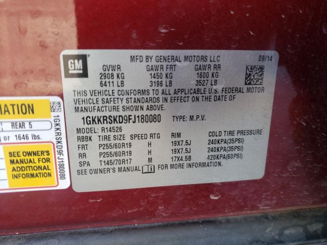 Photo 9 VIN: 1GKKRSKD9FJ180080 - GMC ACADIA SLT 