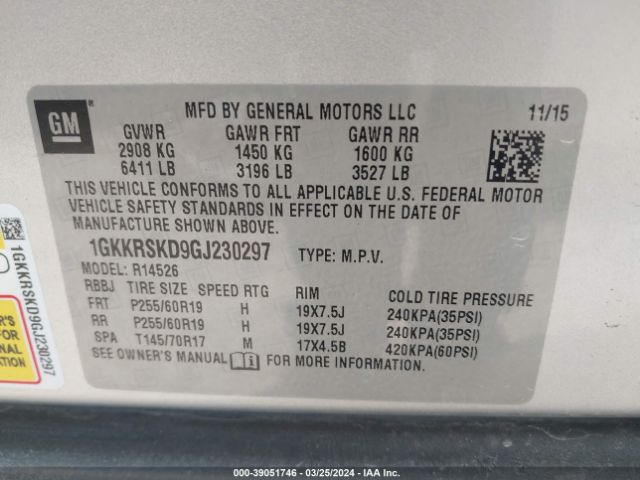 Photo 8 VIN: 1GKKRSKD9GJ230297 - GMC ACADIA 