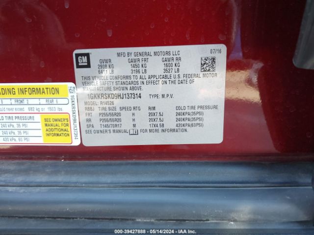 Photo 8 VIN: 1GKKRSKD9HJ137314 - GMC ACADIA LIMITED 