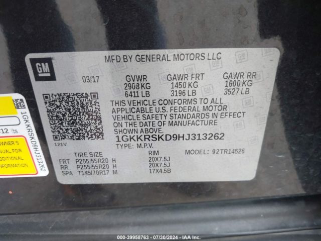 Photo 8 VIN: 1GKKRSKD9HJ313262 - GMC ACADIA 