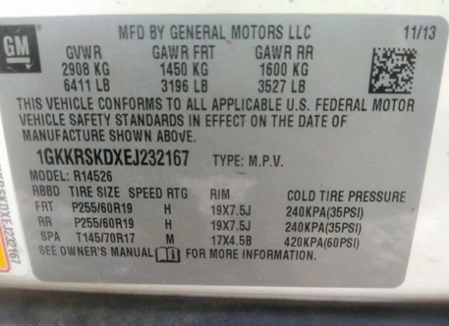 Photo 8 VIN: 1GKKRSKDXEJ232167 - GMC ACADIA 