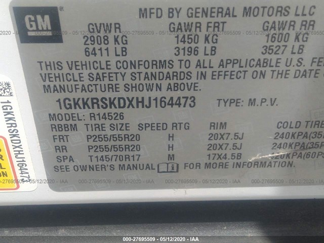 Photo 8 VIN: 1GKKRSKDXHJ164473 - GMC ACADIA LIMITED 