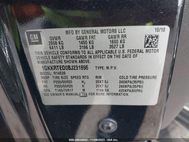 Photo 8 VIN: 1GKKRTED0BJ231896 - GMC ACADIA 