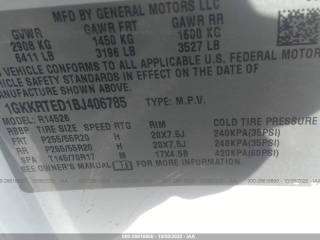 Photo 8 VIN: 1GKKRTED1BJ406785 - GMC ACADIA 