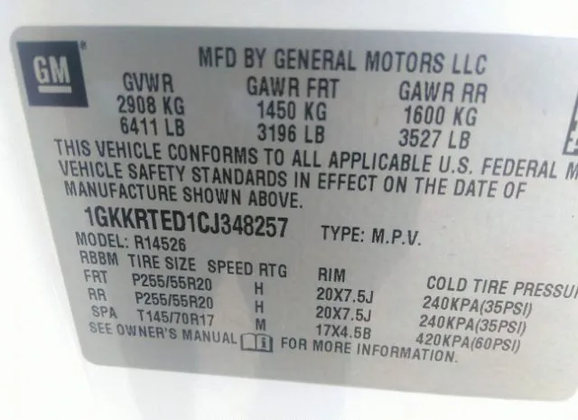 Photo 8 VIN: 1GKKRTED1CJ348257 - GMC ACADIA 