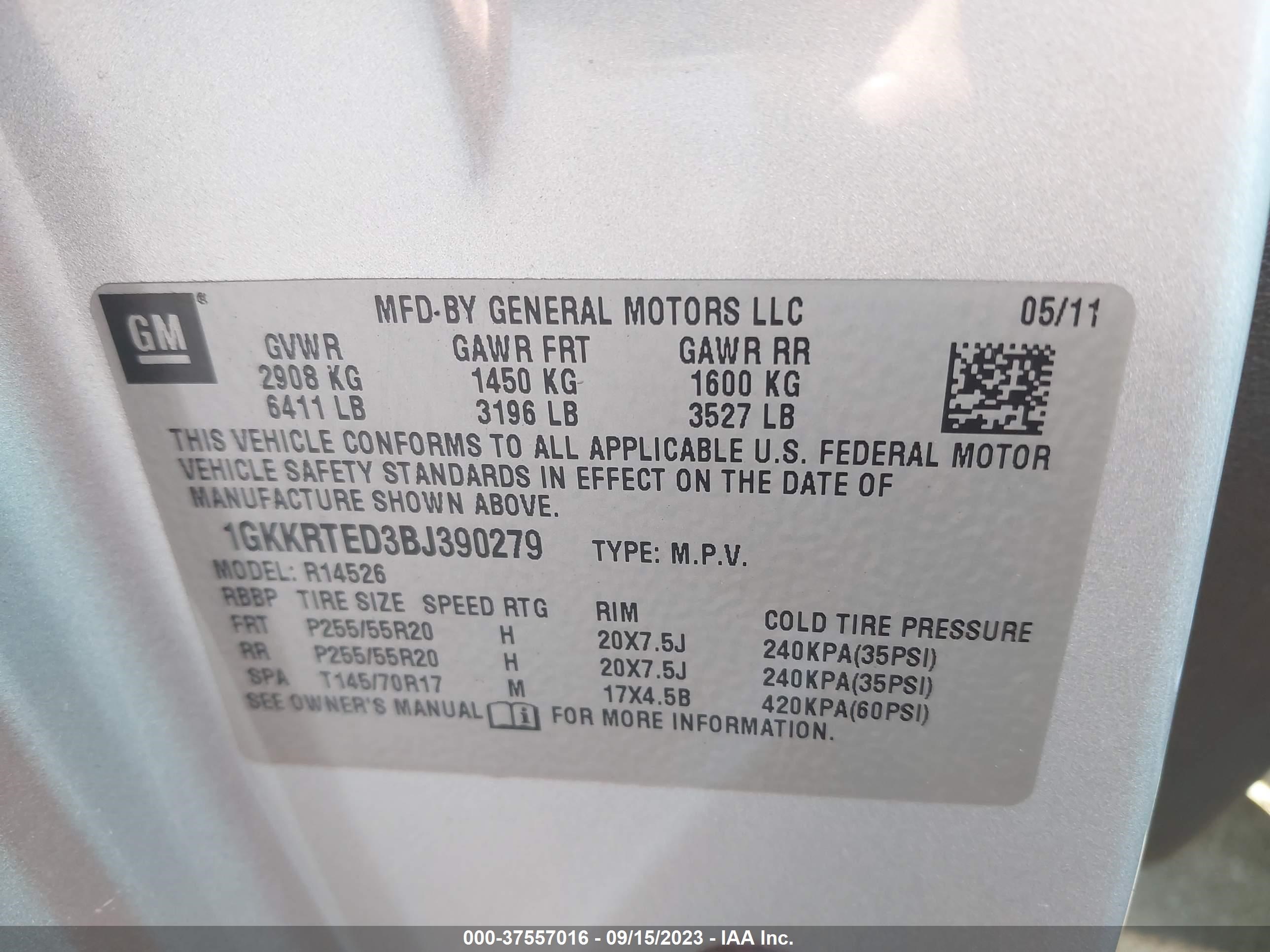 Photo 8 VIN: 1GKKRTED3BJ390279 - GMC ACADIA 