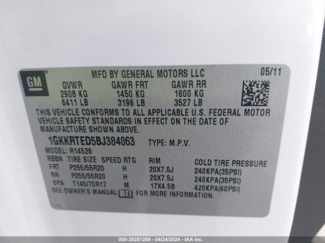 Photo 8 VIN: 1GKKRTED5BJ384063 - GMC ACADIA 