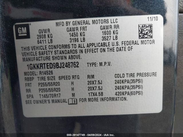 Photo 8 VIN: 1GKKRTED9BJ248762 - GMC ACADIA 