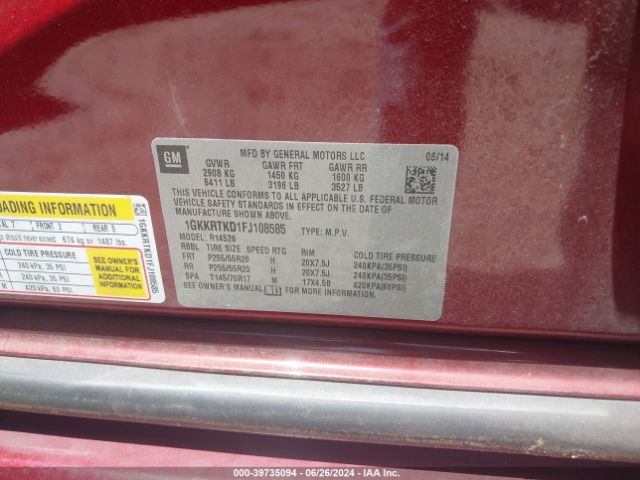 Photo 8 VIN: 1GKKRTKD1FJ108585 - GMC ACADIA 