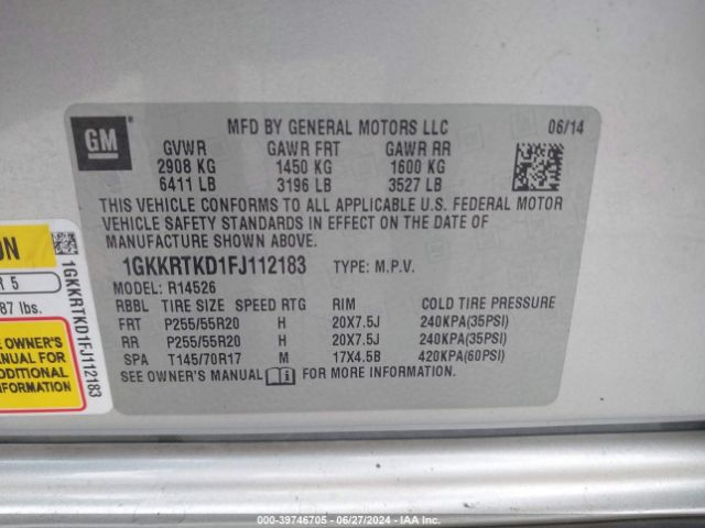 Photo 8 VIN: 1GKKRTKD1FJ112183 - GMC ACADIA 