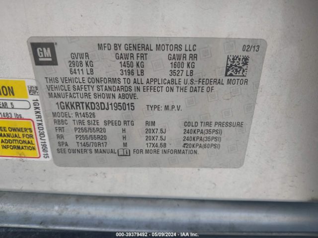 Photo 8 VIN: 1GKKRTKD3DJ195015 - GMC ACADIA 