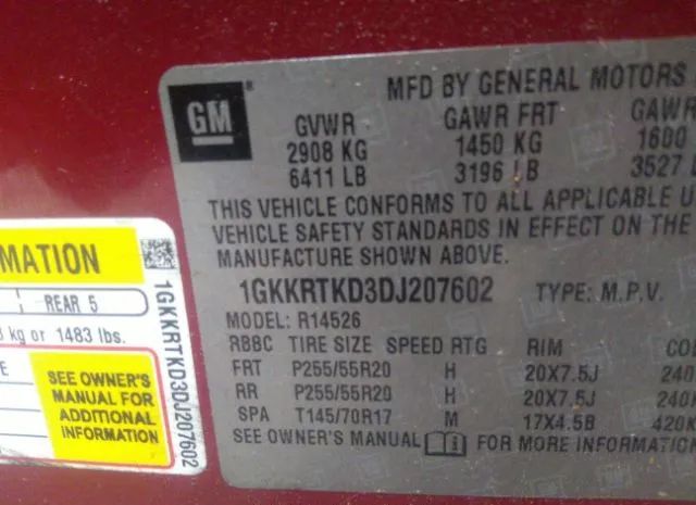 Photo 8 VIN: 1GKKRTKD3DJ207602 - GMC ACADIA 