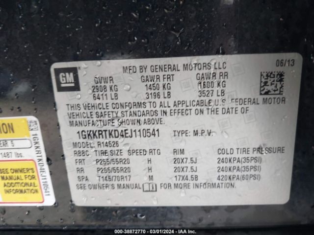 Photo 8 VIN: 1GKKRTKD4EJ110541 - GMC ACADIA 