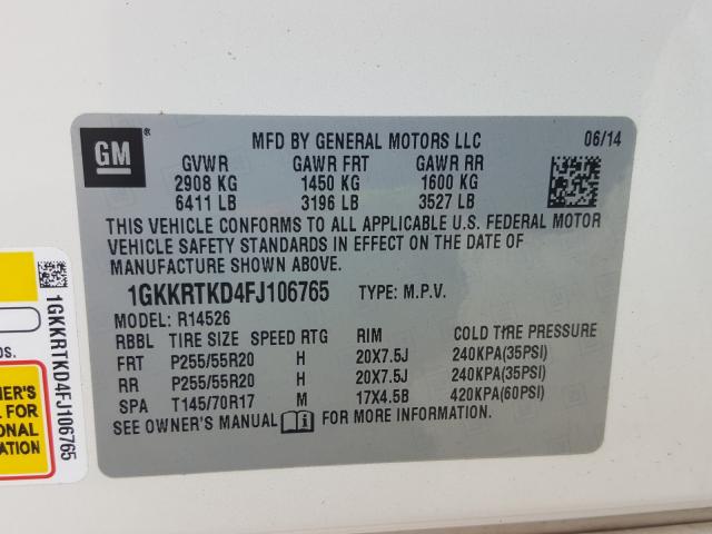 Photo 9 VIN: 1GKKRTKD4FJ106765 - GMC ACADIA DEN 