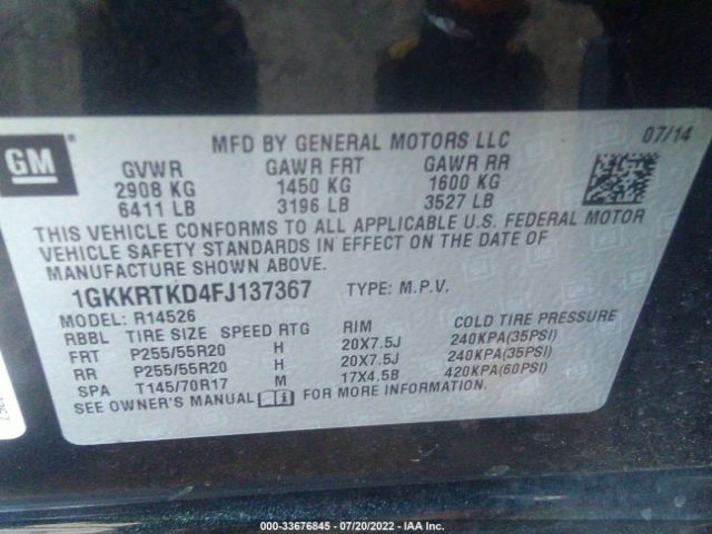 Photo 8 VIN: 1GKKRTKD4FJ137367 - GMC ACADIA 