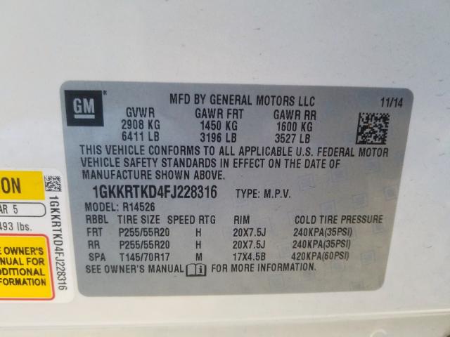 Photo 9 VIN: 1GKKRTKD4FJ228316 - GMC ACADIA DEN 