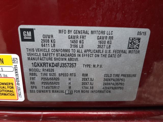 Photo 9 VIN: 1GKKRTKD4FJ357267 - GMC ACADIA DEN 