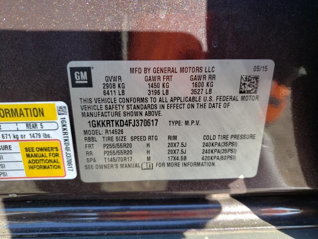 Photo 9 VIN: 1GKKRTKD4FJ370617 - GMC ACADIA DEN 