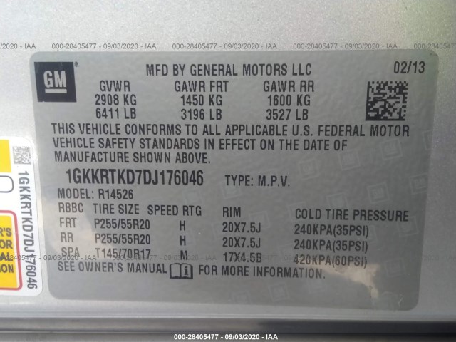 Photo 8 VIN: 1GKKRTKD7DJ176046 - GMC ACADIA 