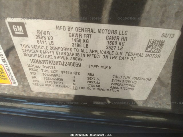 Photo 8 VIN: 1GKKRTKD8DJ240059 - GMC ACADIA 