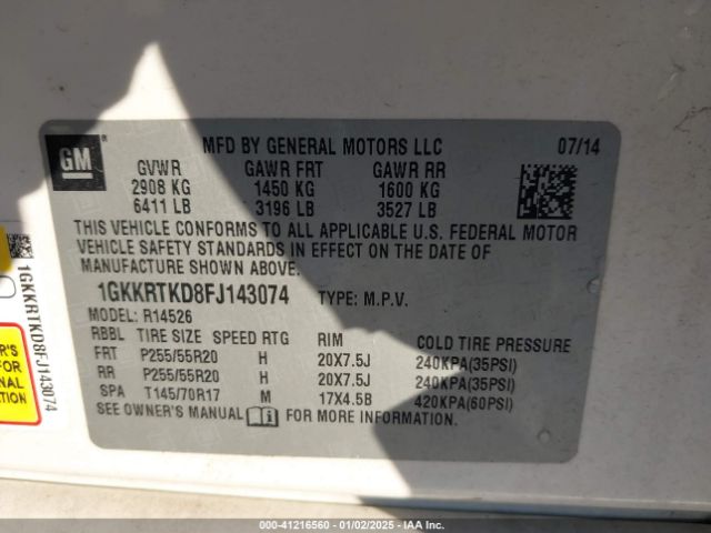 Photo 8 VIN: 1GKKRTKD8FJ143074 - GMC ACADIA 