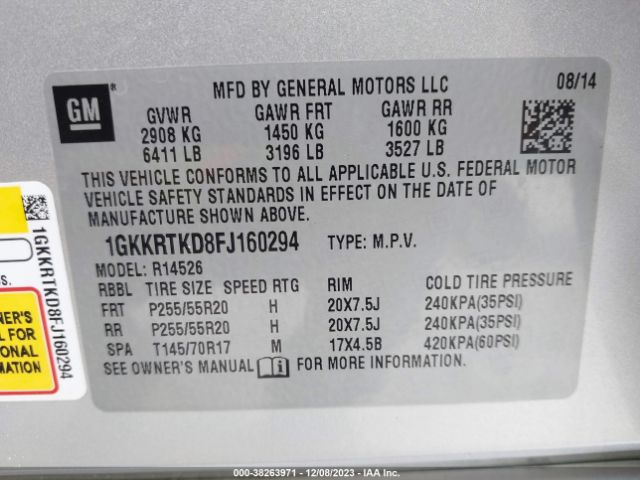 Photo 8 VIN: 1GKKRTKD8FJ160294 - GMC ACADIA 