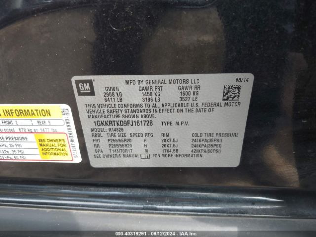 Photo 8 VIN: 1GKKRTKD9FJ161728 - GMC ACADIA 