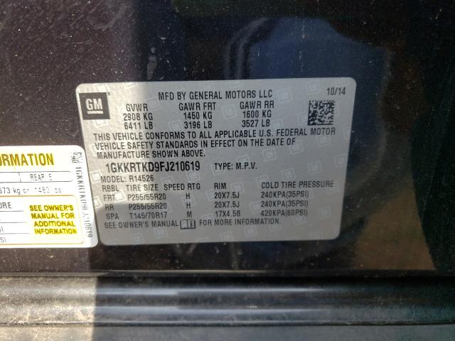 Photo 9 VIN: 1GKKRTKD9FJ210619 - GMC ACADIA DEN 