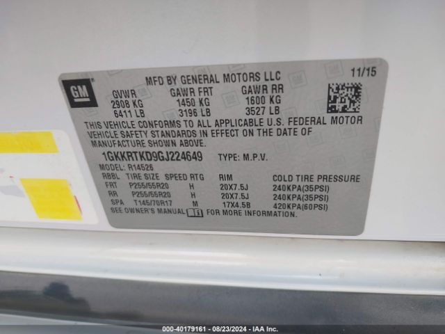 Photo 8 VIN: 1GKKRTKD9GJ224649 - GMC ACADIA 