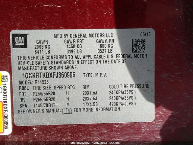 Photo 8 VIN: 1GKKRTKDXFJ360996 - GMC ACADIA 