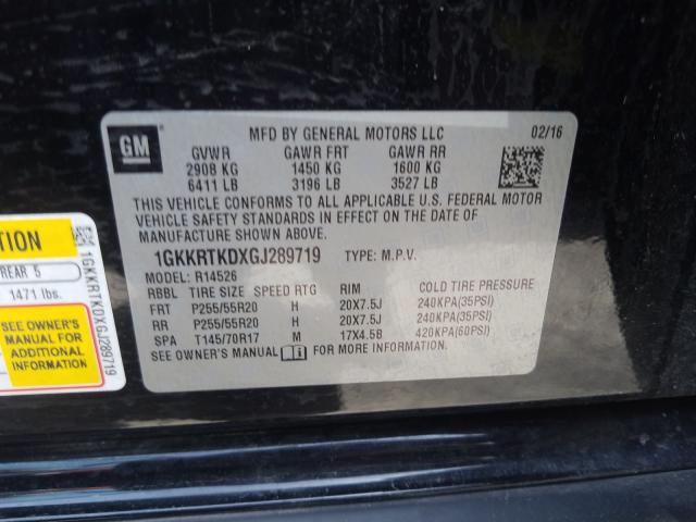 Photo 9 VIN: 1GKKRTKDXGJ289719 - GMC ACADIA DEN 