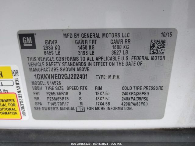 Photo 8 VIN: 1GKKVNED2GJ202401 - GMC ACADIA 