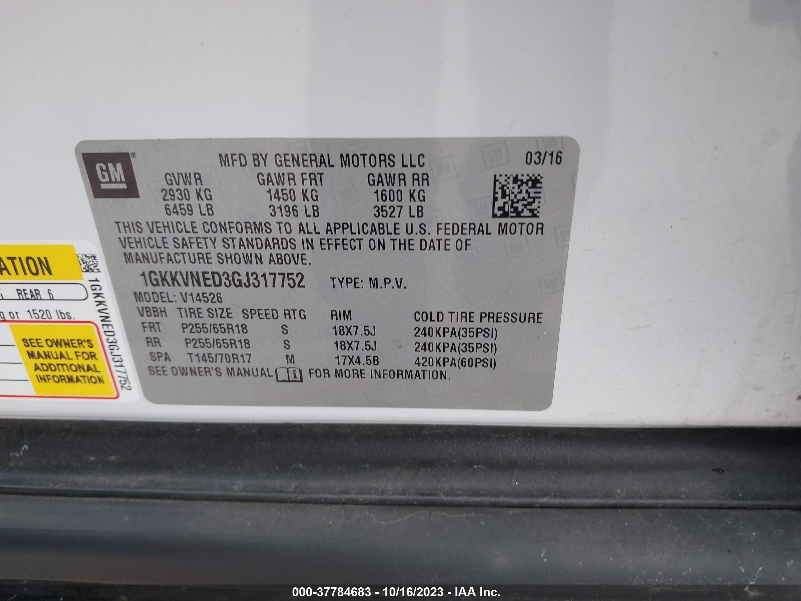 Photo 8 VIN: 1GKKVNED3GJ317752 - GMC ACADIA 