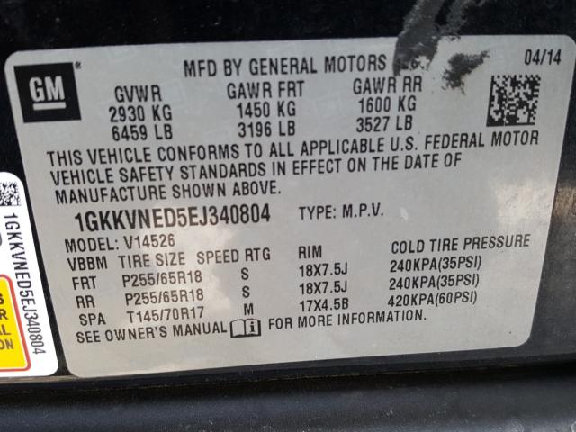 Photo 9 VIN: 1GKKVNED5EJ340804 - GMC ACADIA SLE 