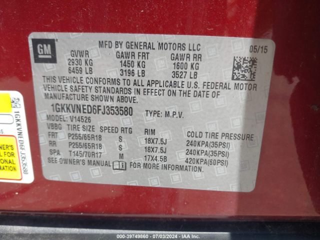 Photo 8 VIN: 1GKKVNED6FJ353580 - GMC ACADIA 