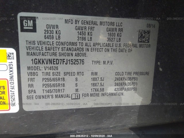 Photo 8 VIN: 1GKKVNED7FJ152576 - GMC ACADIA 