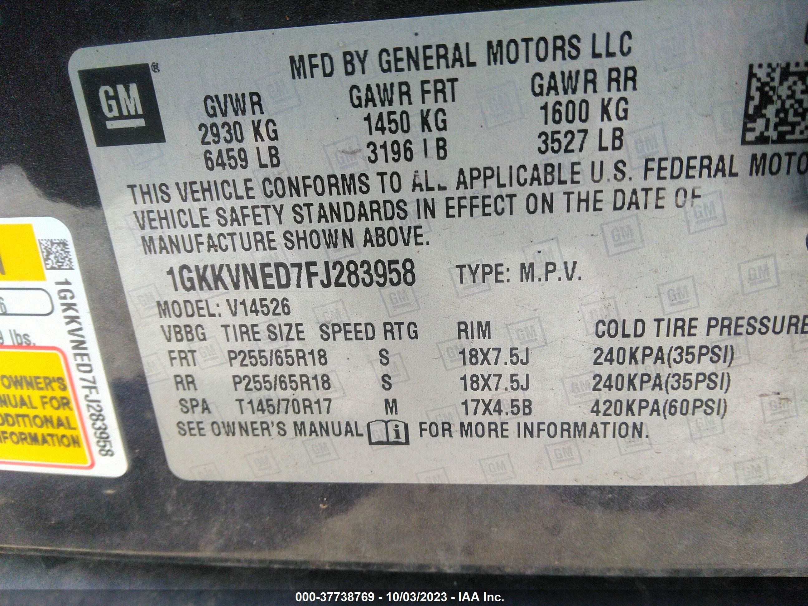 Photo 8 VIN: 1GKKVNED7FJ283958 - GMC ACADIA 