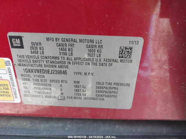 Photo 8 VIN: 1GKKVNED9EJ239846 - GMC ACADIA 