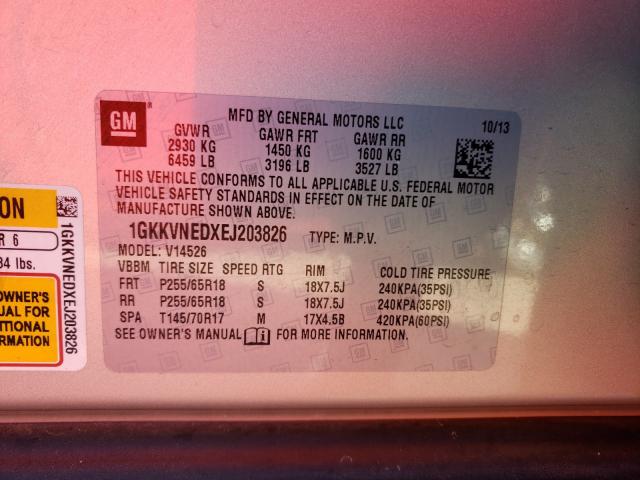 Photo 9 VIN: 1GKKVNEDXEJ203826 - GMC ACADIA SLE 