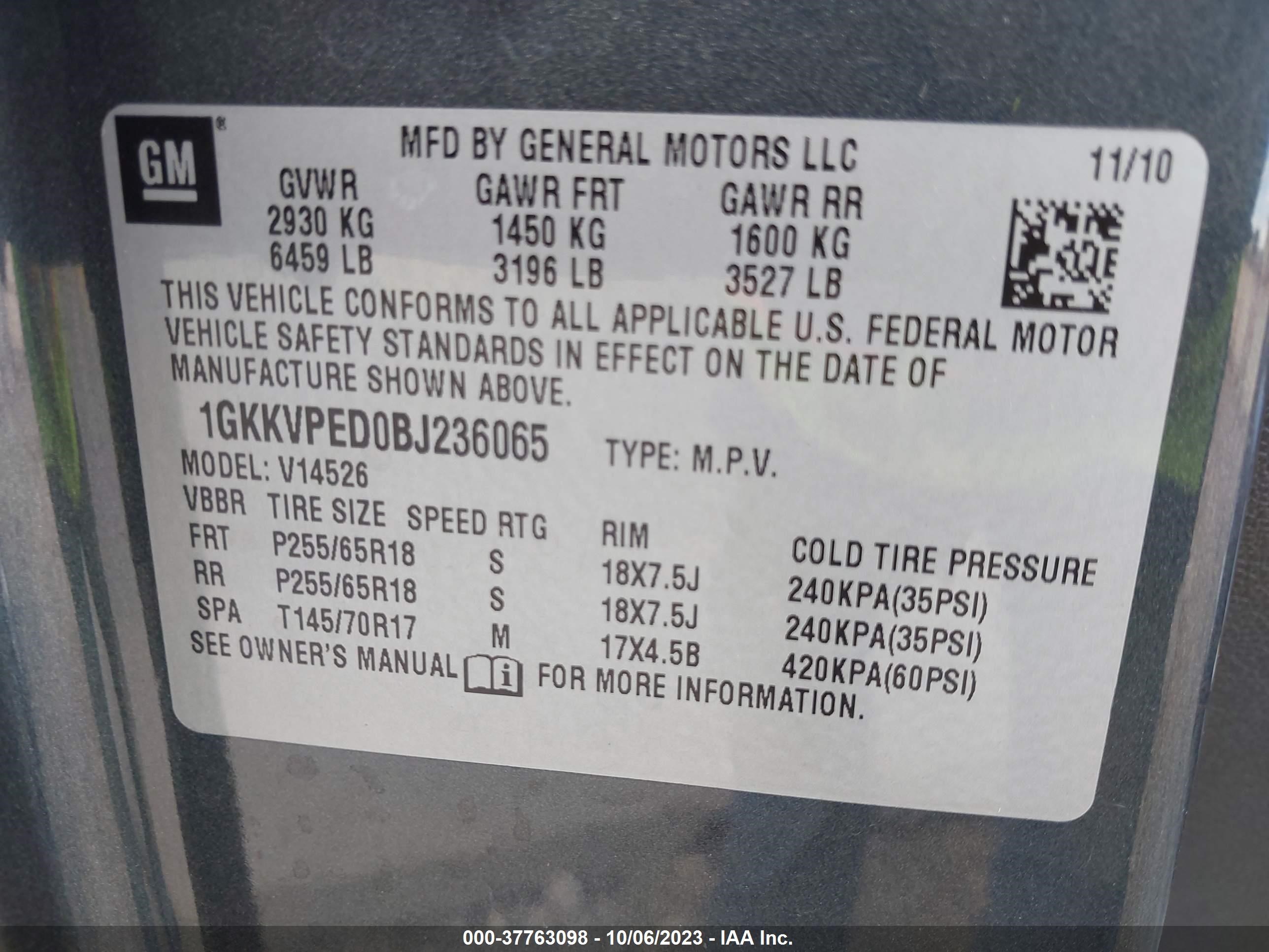 Photo 8 VIN: 1GKKVPED0BJ236065 - GMC ACADIA 