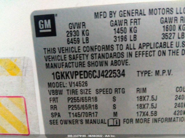 Photo 8 VIN: 1GKKVPED6CJ422534 - GMC ACADIA 