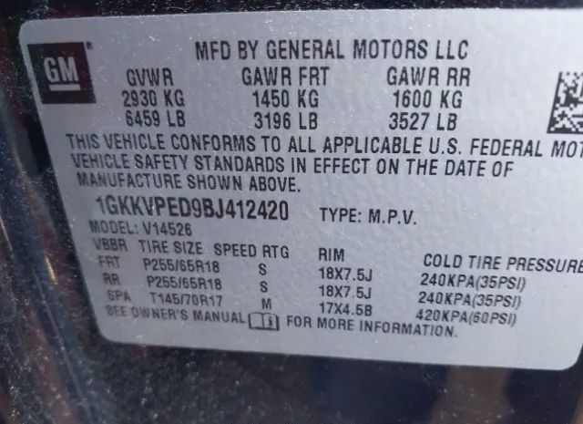 Photo 8 VIN: 1GKKVPED9BJ412420 - GMC ACADIA 