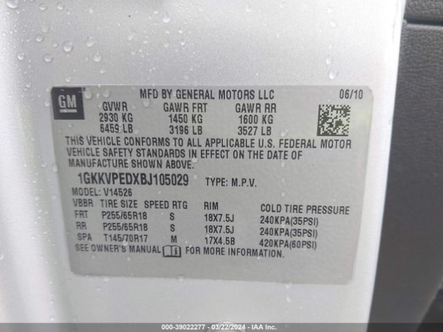 Photo 8 VIN: 1GKKVPEDXBJ105029 - GMC ACADIA SLE 