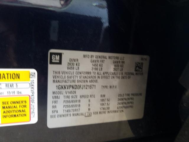 Photo 9 VIN: 1GKKVPKD0FJ121671 - GMC ACADIA SLE 