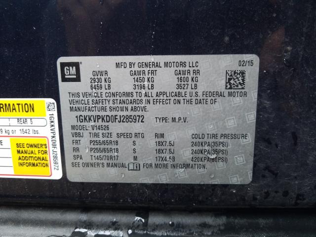 Photo 9 VIN: 1GKKVPKD0FJ285972 - GMC ACADIA SLE 