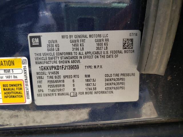 Photo 9 VIN: 1GKKVPKD1FJ139659 - GMC ACADIA SLE 