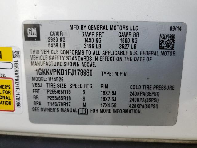 Photo 12 VIN: 1GKKVPKD1FJ178980 - GMC ACADIA SLE 