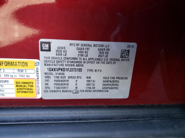 Photo 9 VIN: 1GKKVPKD1FJ373185 - GMC ACADIA SLE 