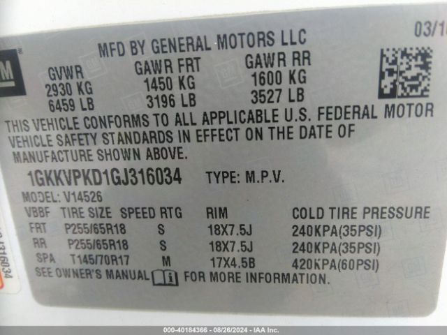 Photo 8 VIN: 1GKKVPKD1GJ316034 - GMC ACADIA 